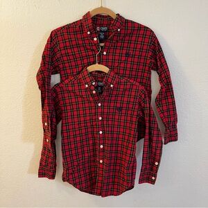 Chaps Ralph Lauren Red and Black Plaid  Matching Set Boys sizes S and M Christma
